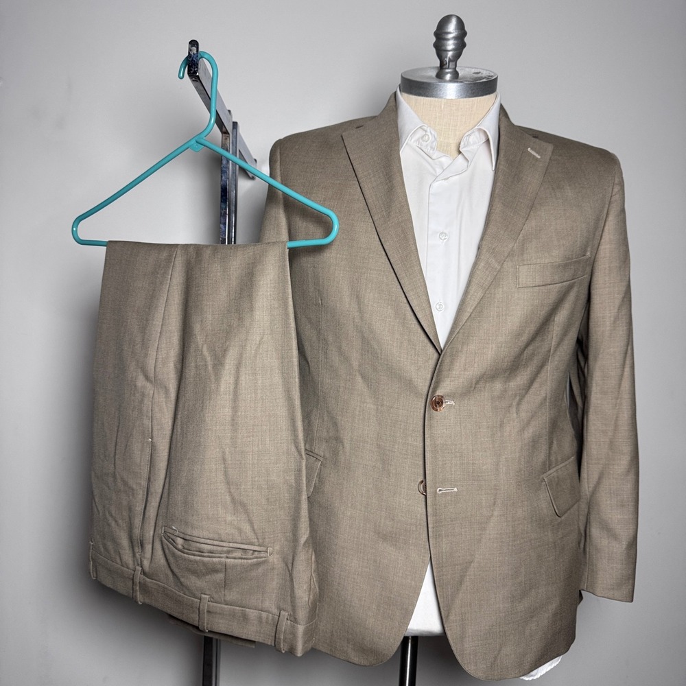 Tom James Suit Mens 42S W38 Brown Solid Notch Lapel Double Vent Wool Business